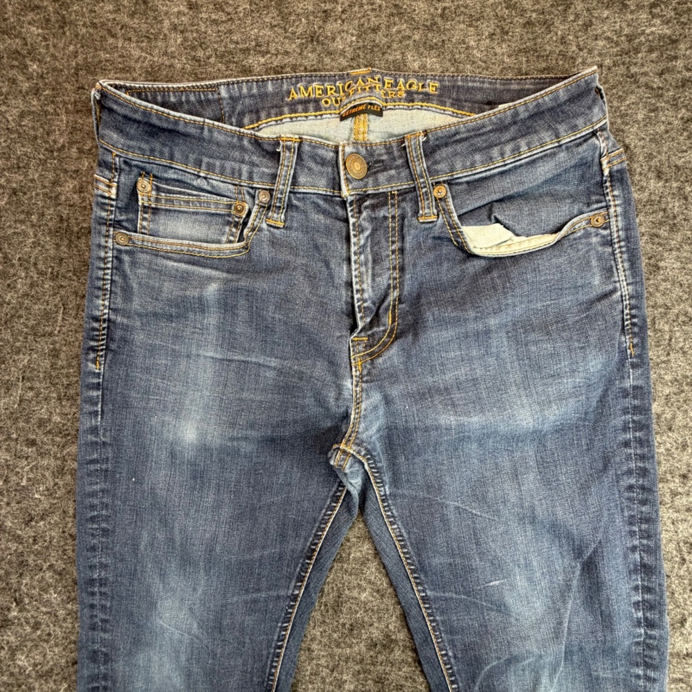 American Eagle Skinny Jeans Mens 31x30 Blue Extreme Flex Medium Wash Fits 30x28 - Picture 2 of 12